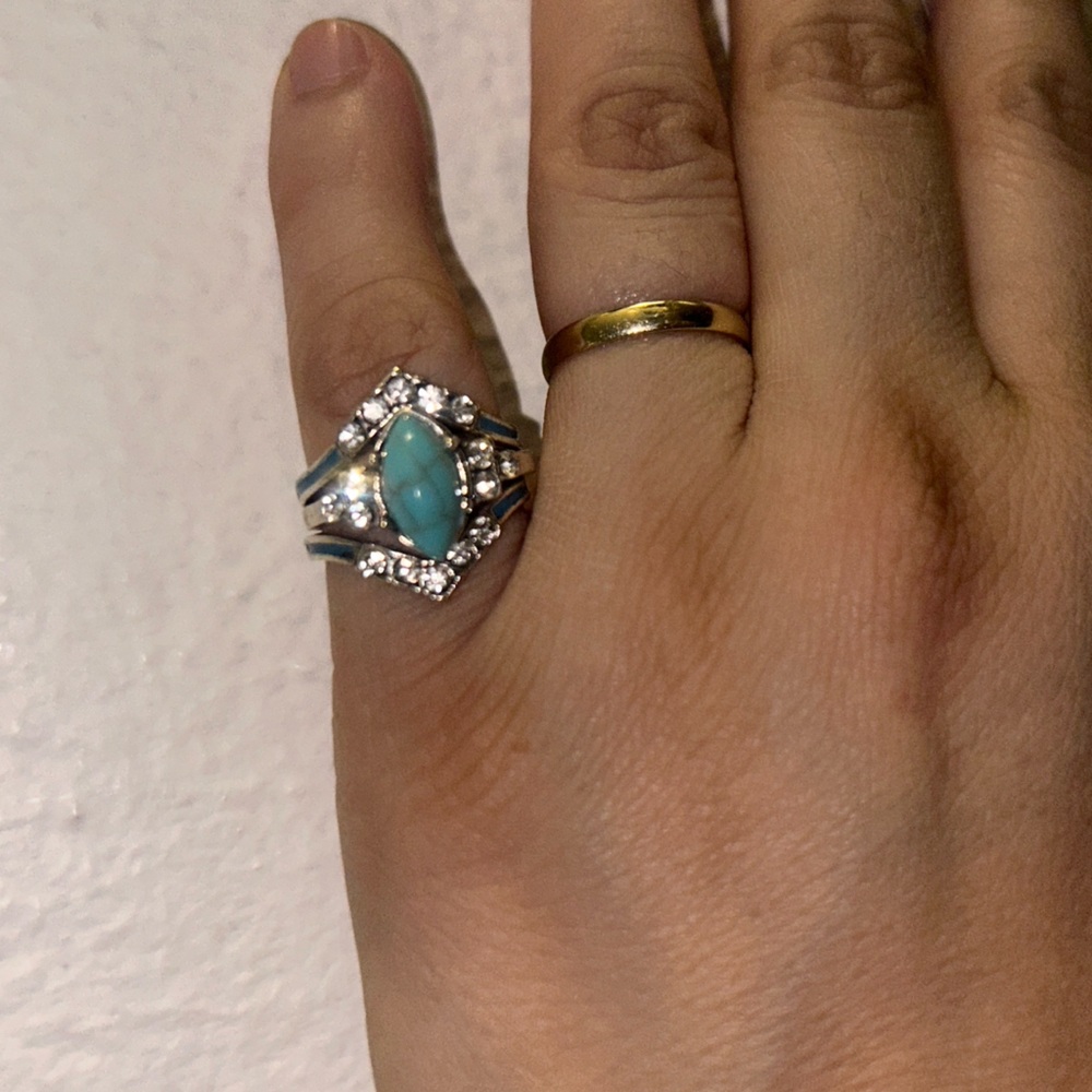 Turquoise Silver Tone Women's Ring Sz 6.5